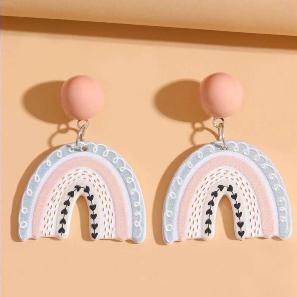 🌈HP💕 Rainbow drop earrings cute stud dangle peach blue jewelry - Picture 1 of 7